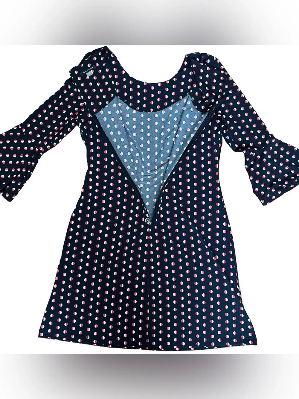 Tommy Hilfiger Women’s Navy Blue Polka Dot Red/White Dress Size 8 Bell Sleeve